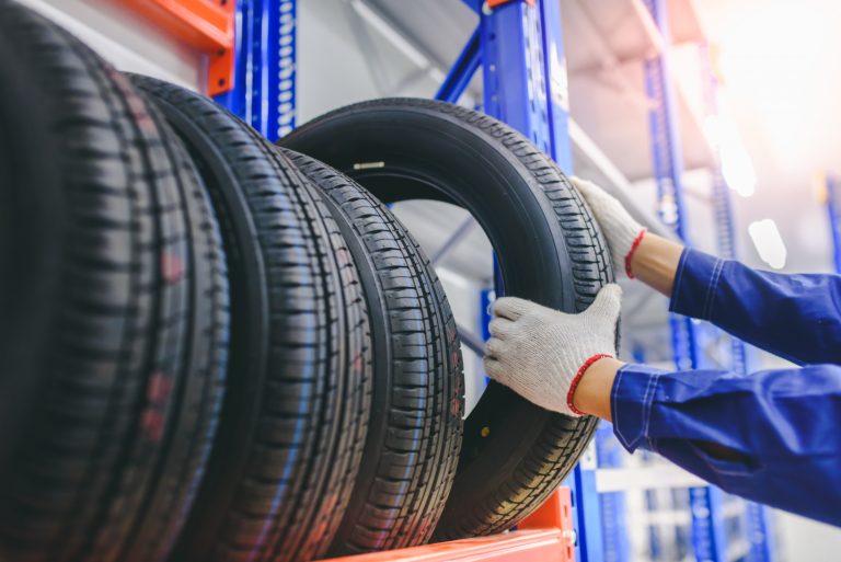 Tyres in rack